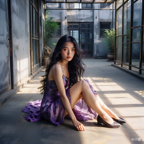 Yearly Chinese Photography Portrait of Flirty Woman with Long Black Violet Hair