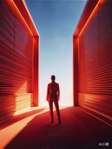 Glowing Gold Lines and Red Hallway with Luminous Atmosphere