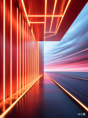 Glowing Gold Lines and Red Hallway: Dynamic Minimalist Stage Design