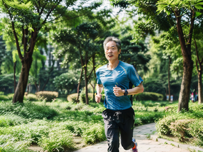 阳光中年男子公园跑步