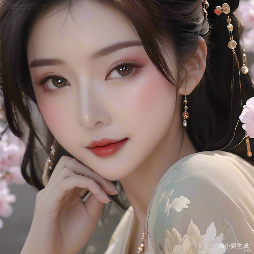 中国风女人的春日书法