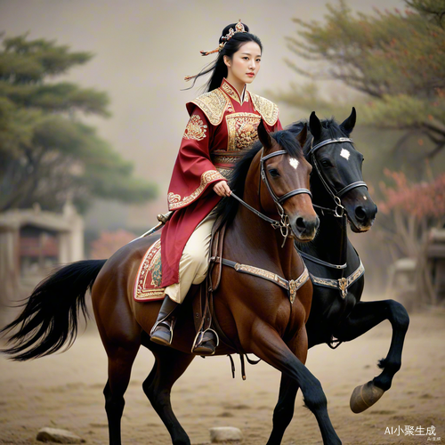 年轻中国古代女将军与少年将军的对峙