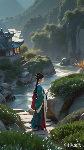 中国水墨之梦：古代女子徜徉于起伏的画轴