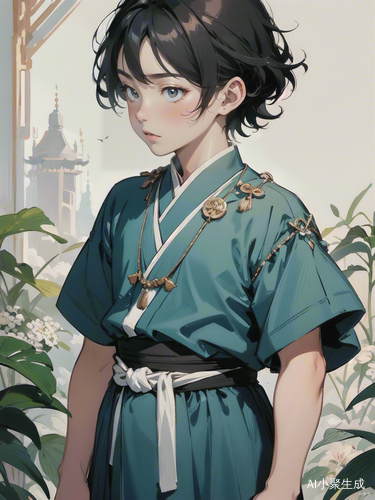 清末民初漫画风时代背景下的五岁小男孩