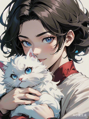 精致五官美少男与蓝眼波斯猫