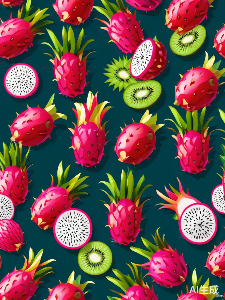 火龙果和猕猴桃的卡通形象比心感谢