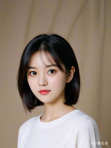 猫：中国女孩的大眼睛齐肩短发