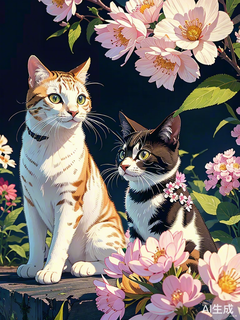 宇航员与猫的组合缤纷花朵