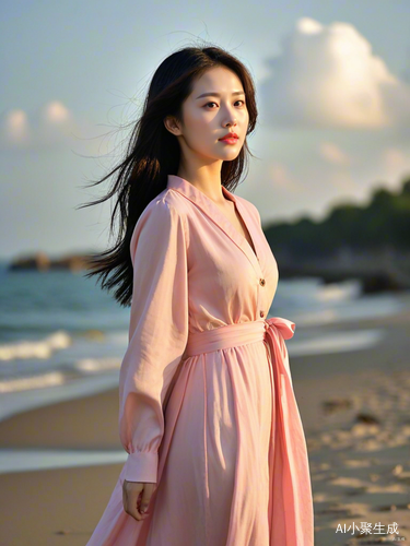海边落日美女