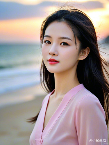 海边落日美女