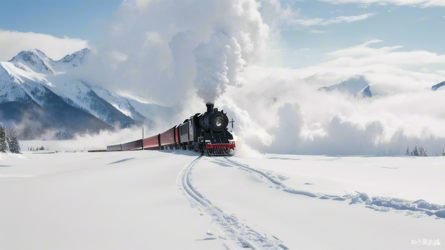 雪中蒸汽火车穿越山林