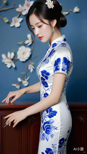 Elegant Beauty in Blue and White: Timeless Qipao Chic