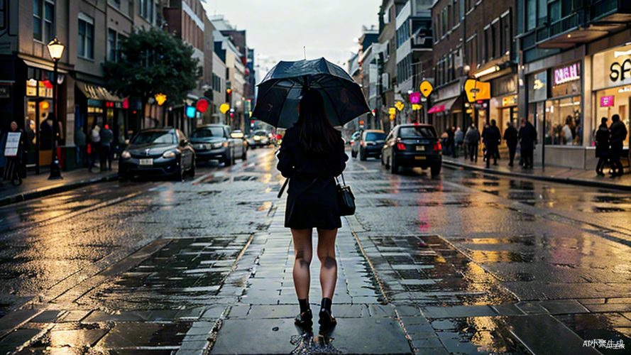 孤寂下雨夜，无依小女孩热闹街道张望