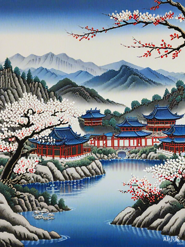 中国梅花画中风景