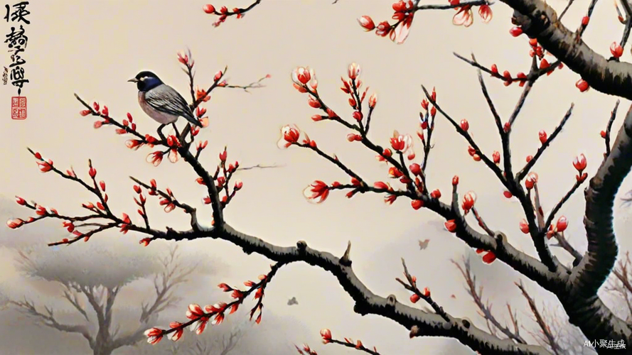 中国风格艺术插画和刺绣复古鸟类植物32k