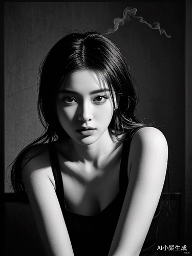 黑白女性剪影：孤独烟雾，光影对比惆怅