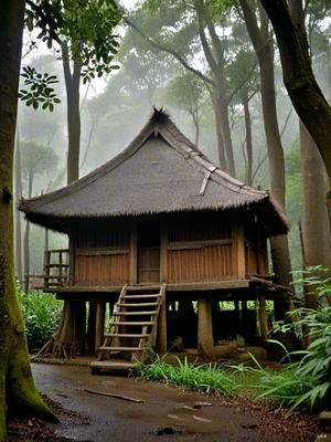 古代小屋，细雨绵绵，森林奇遇