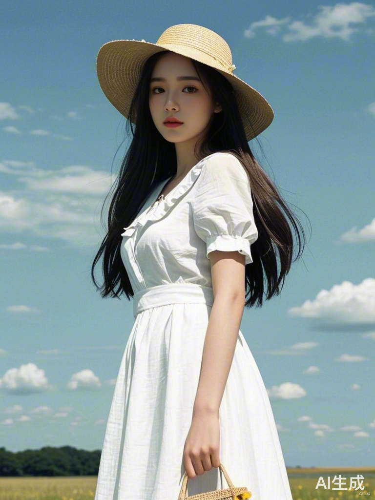 阳光明媚下的田园女孩