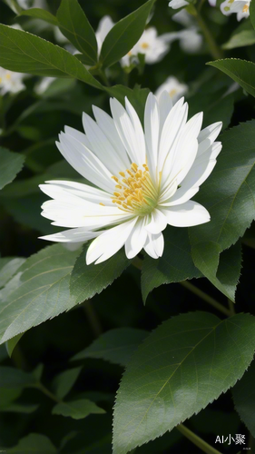 金银花特写下的白花绿叶与蓝天背景