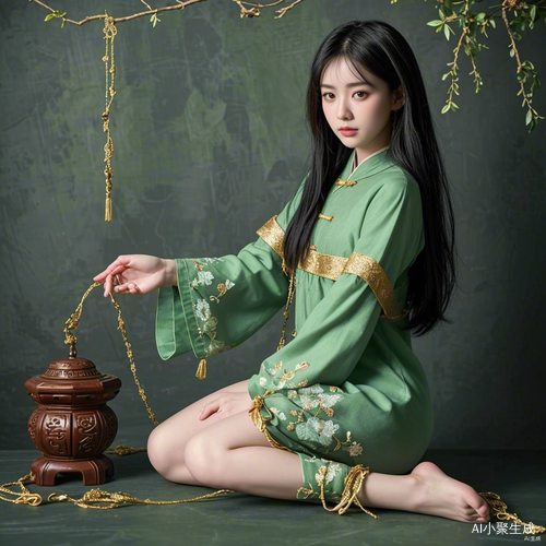 Q版娇俏可爱小女孩，穿着汉服被铁链锁住