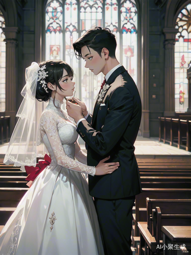 奢华教堂婚礼：新郎戴戒指给新娘