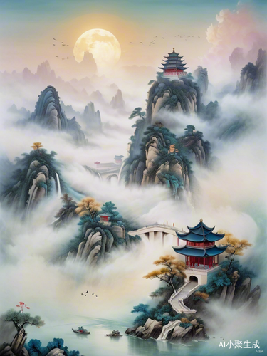 张大千笼罩云雾南天门佛像热温泉杰作