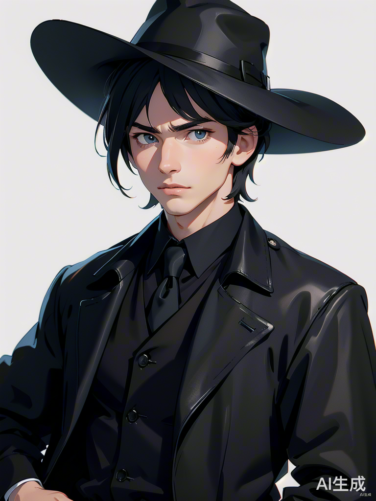 Serious Male Pony in Black Trench Coat and Hat