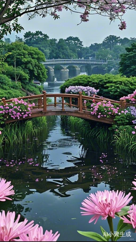 江南雨季花开小桥小船