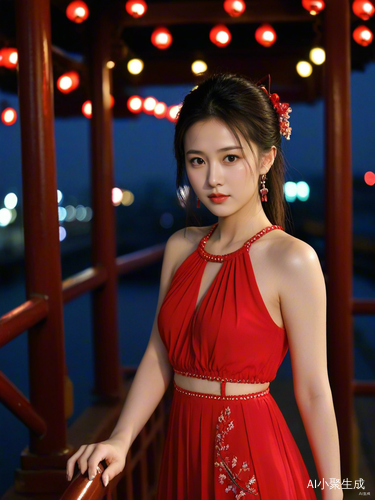 夜晚桥上的中国女孩