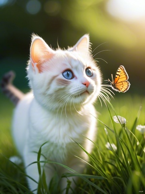 3个月大布偶猫草地追逐蝴蝶玩耍
