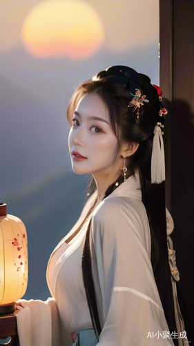 阳光下微笑的白衣中国女孩动漫风格