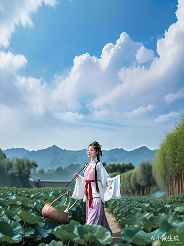 壮族姑娘漫画风采茶叶背篓传统服饰