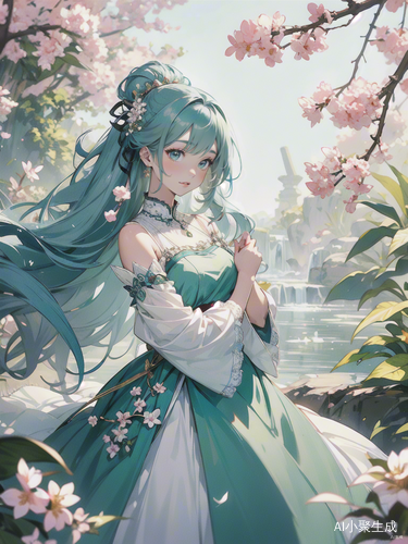 淡青长裙与梅花自然之美的春日风情