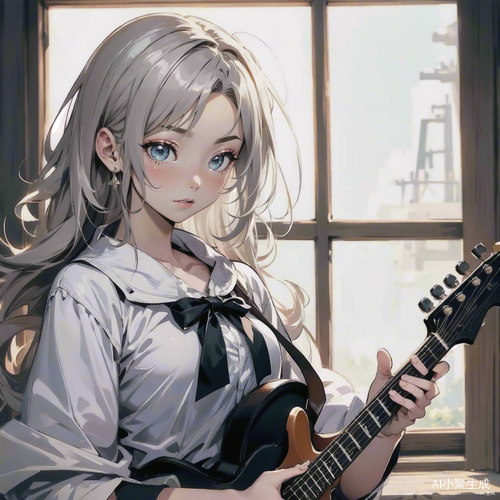动漫女孩弹吉他展现音乐魅力