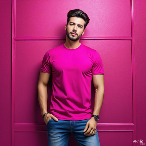 Professional Cinematography of Person in Magenta T-Shirt Using Phone from Unusual Bottom Angle