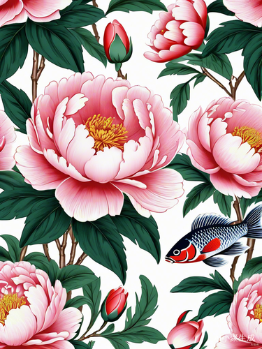 富贵牡丹与吉祥如意鱼纹图案