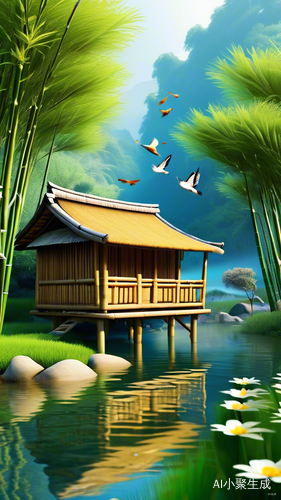 竹林小木屋的幽静自愈风格与自然生灵
