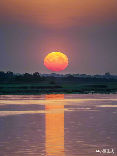 夕阳余晖洒江面金色光带波光粼粼