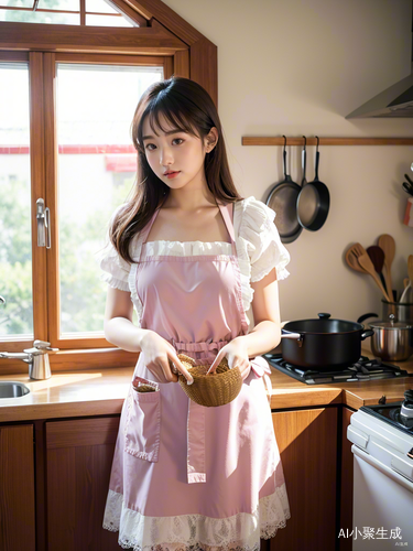 可爱泰迪狗在温暖厨房中专注包饺子