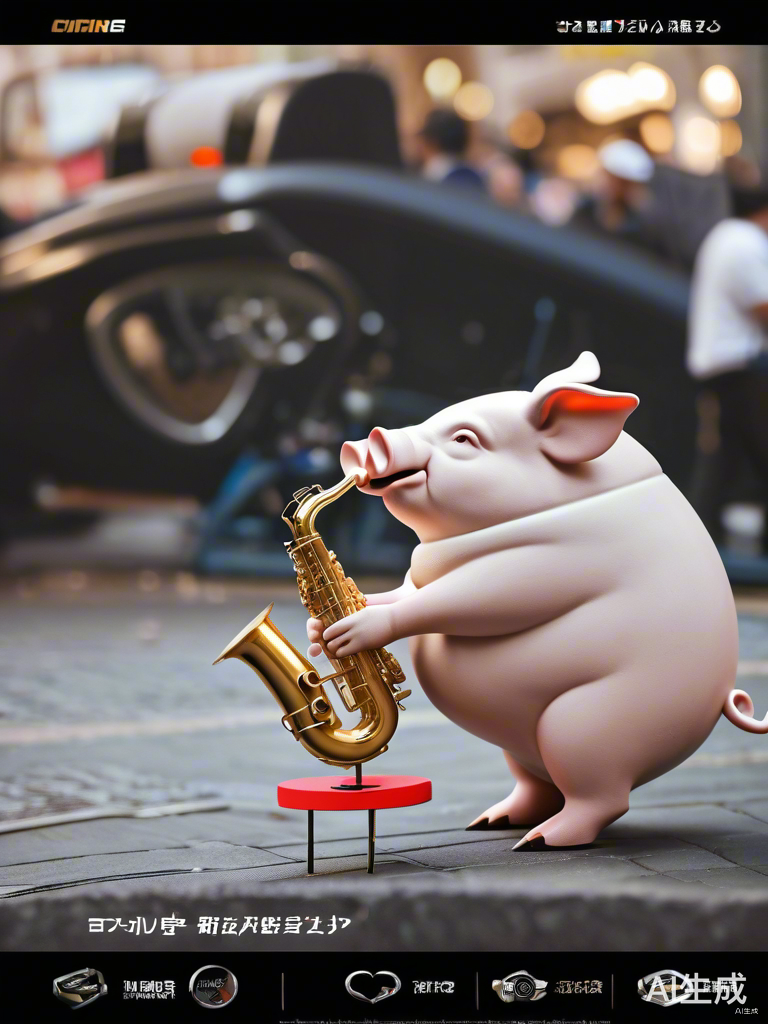闹市中吹萨克斯风的猪