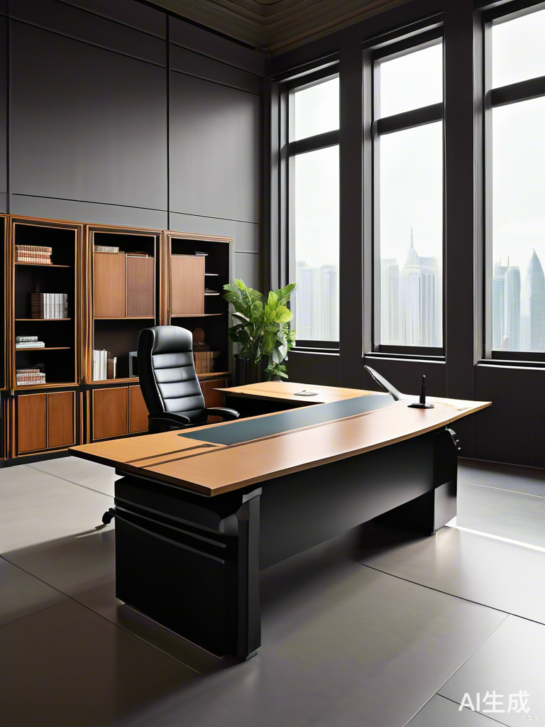 现代胡桃木老板班台与副班台布局设计