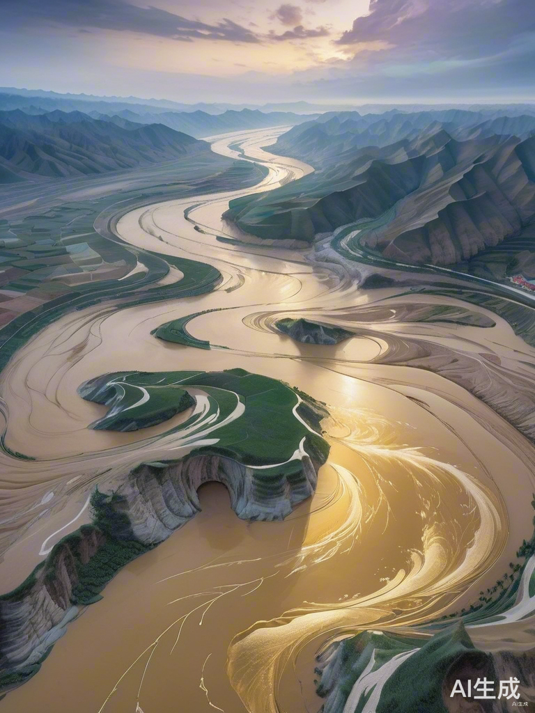 黄河壮阔景象从空中俯瞰奔流到海