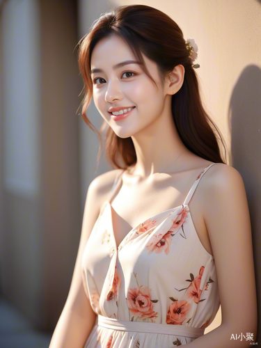 Cheerful Woman in Floral Dress Embracing the Future with Confidence