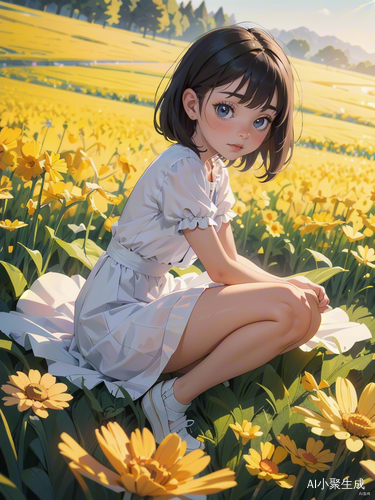 小女孩在油菜花田中的快乐时光