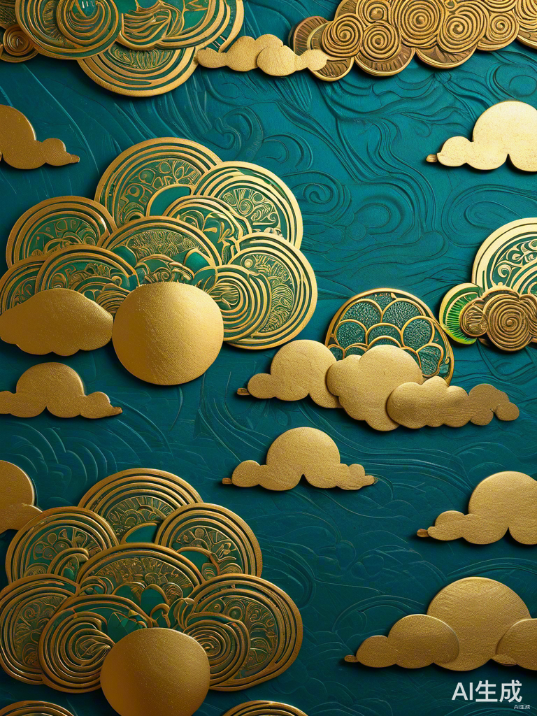 古风蓝绿色描金祥云纹理