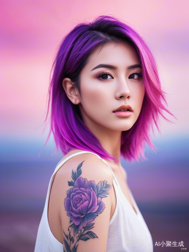 Fluorescent Purple Tattoos on a Beautiful Woman in a Surreal Fantasy Landscape