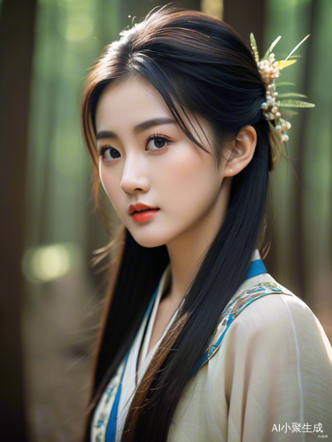 中国女孩大眼睛古风森林散步
