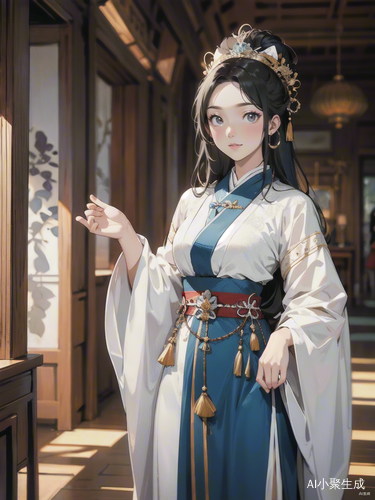 古装秀女姜琬在宫殿长廊中的漫步