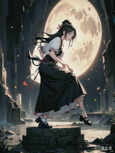 古代夜晚月下的黑发女子