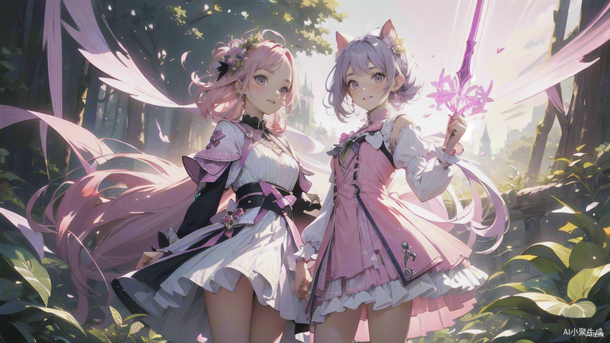 神秘魔法森林中两位少女的信任与默契
